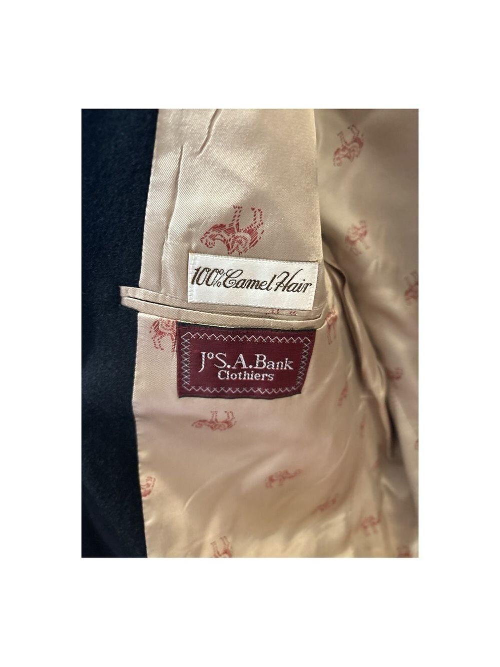 VTG JOS. A. BANK CAMELHAIR BLACK WHIMSY CAMEL PRINT LINING SPORT COAT BLAZER 42R - Picture 5 of 5